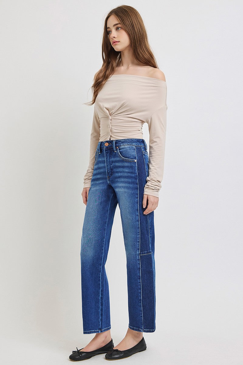 Kelsey High Rise Straight Jeans Contrast Side Wash