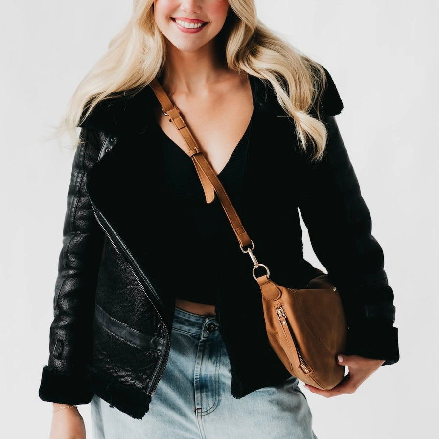 Suede Crossbody Handbag/Tan