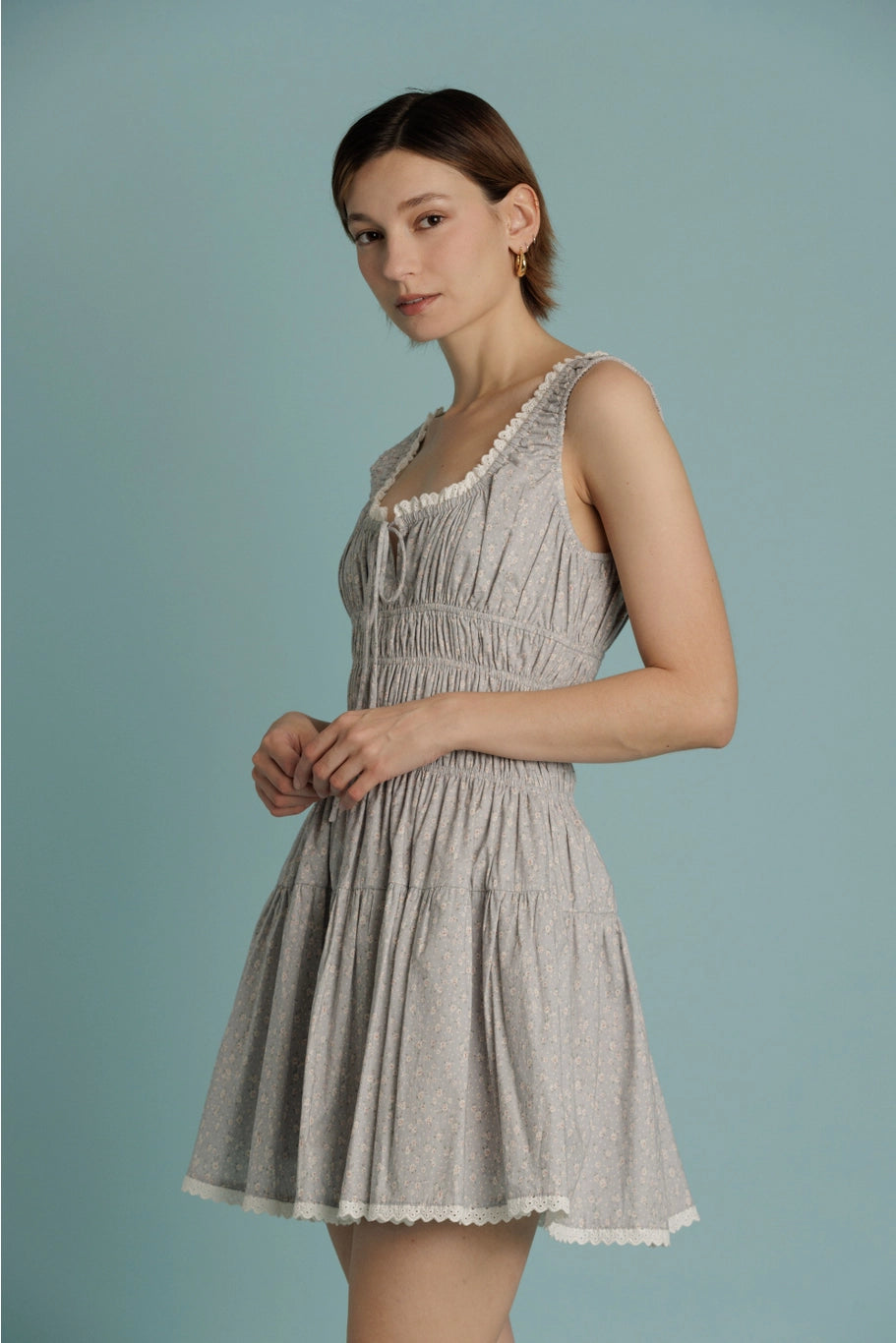 Maya Eyelet Trim Floral Mini Dress