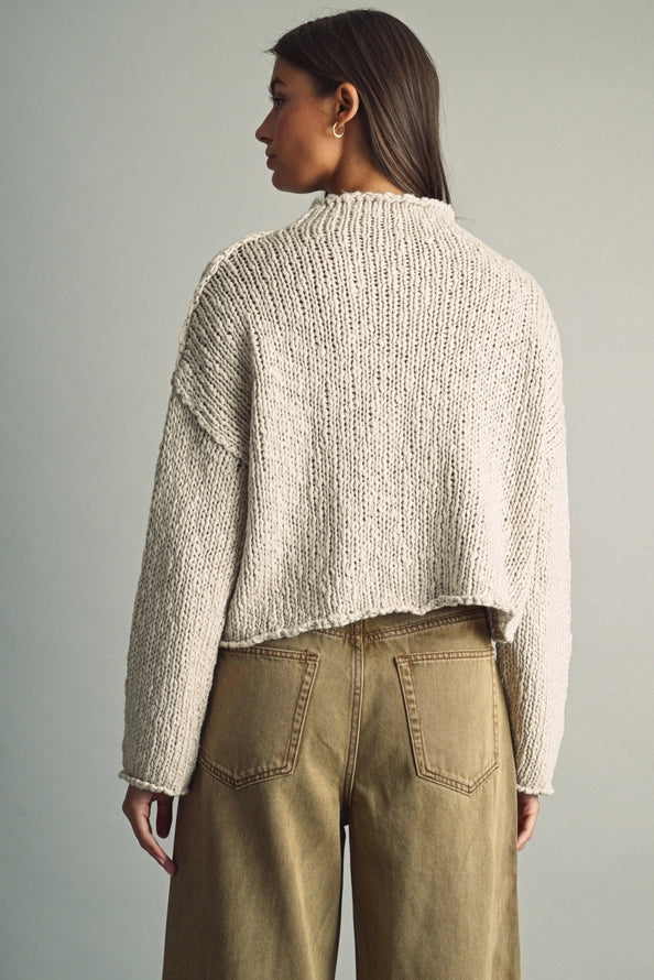 Adeline Roll Hemming Long Sleeve Knit Top/Ivory