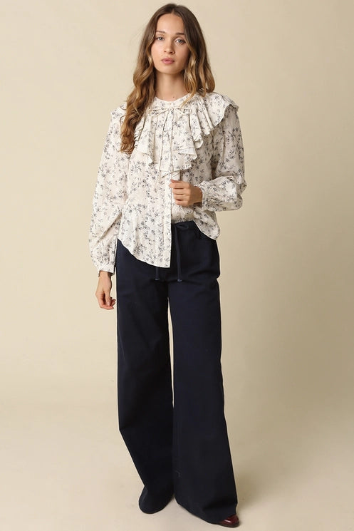 Kaylyn Drawstring Wide Leg Pant/Dk.Navy