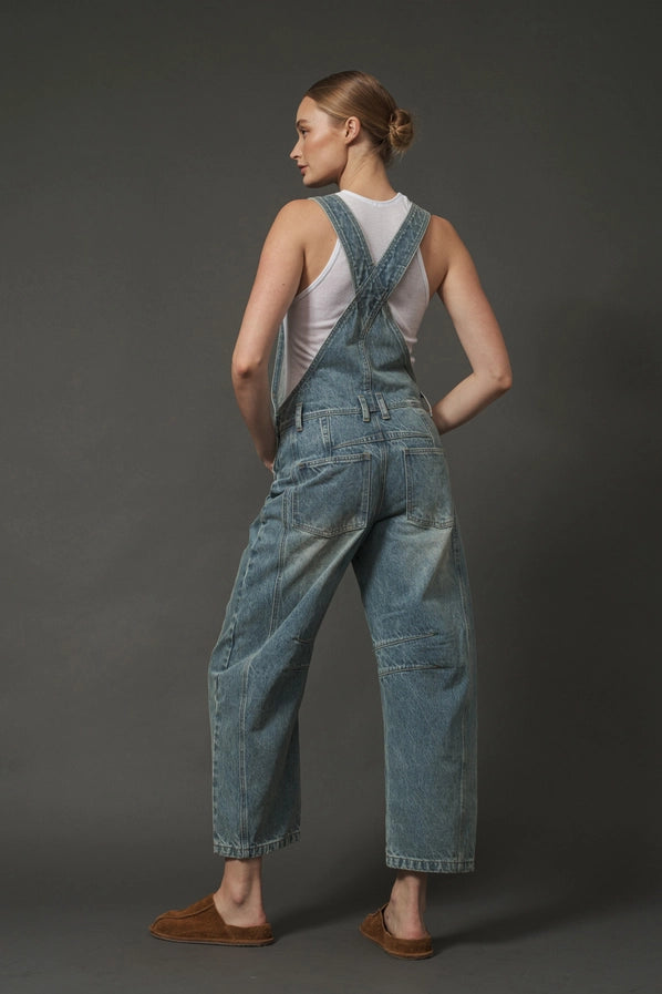 Barrel Leg Denim Overalls