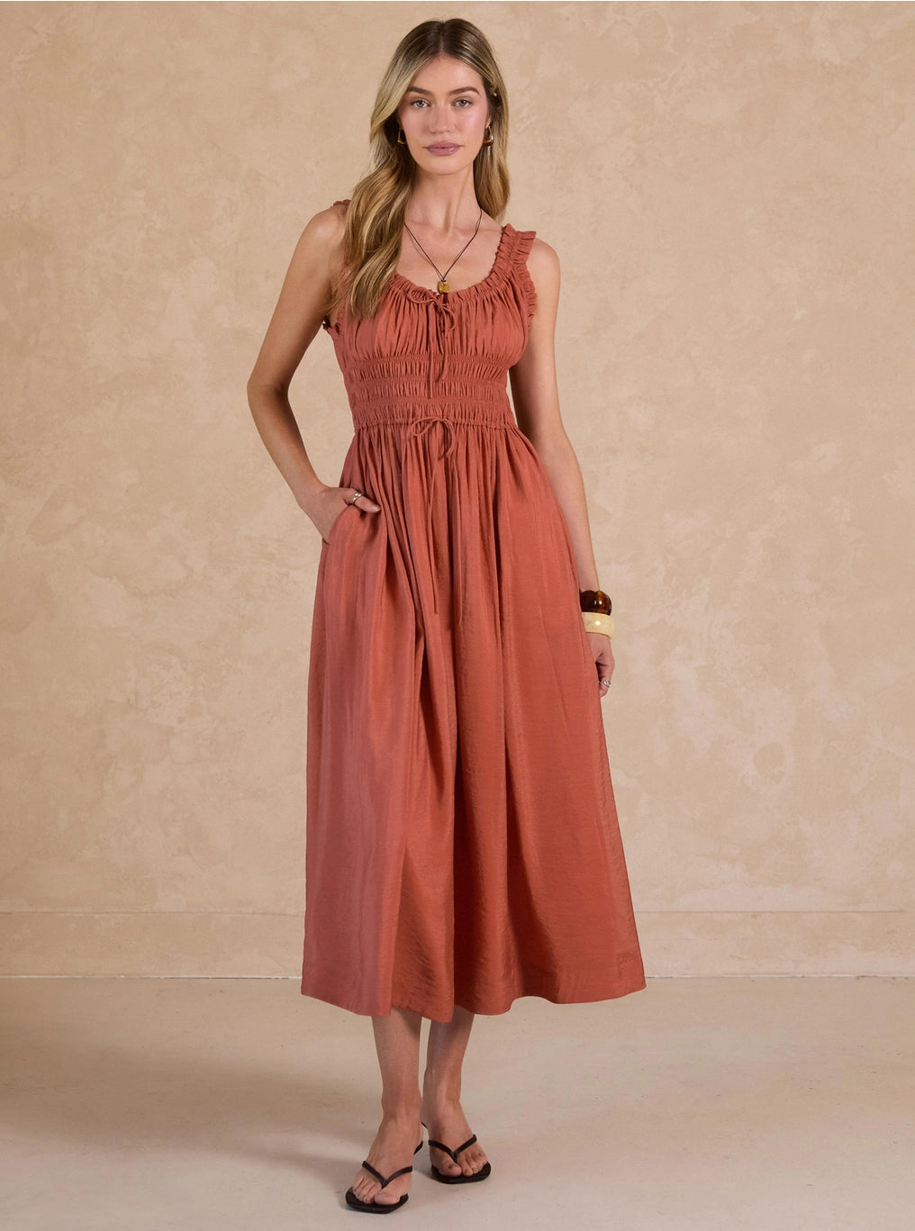 Raya Ruffled Sweetheart Sleeveless Midi Dress