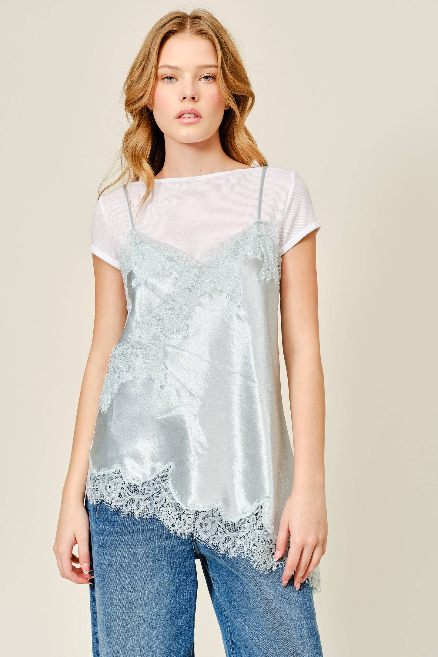 Evelyn Asymmetrical Lace Detail Cami Top