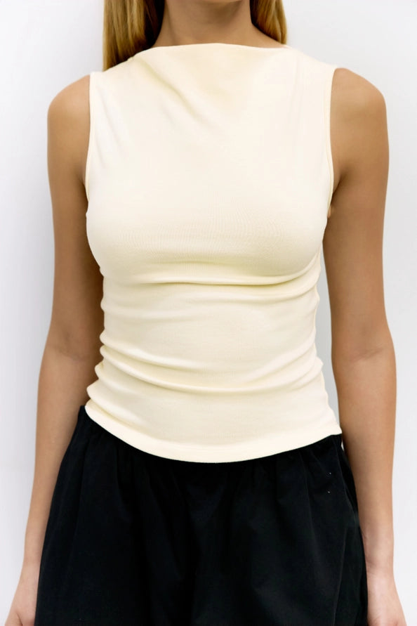 Suzy Cowl Neck Tank Top w/ Scoop Back Detail