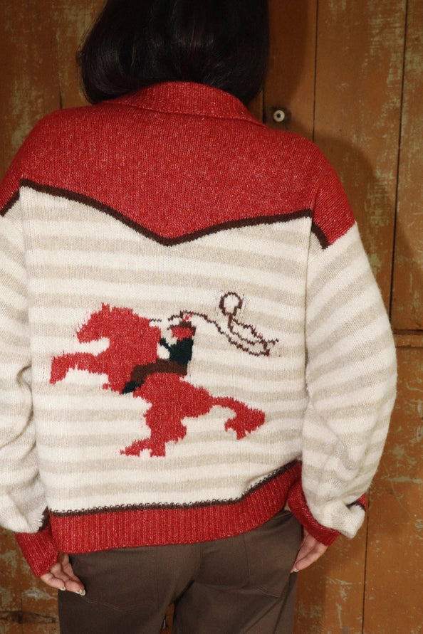 Ruby Stripe Zip Knit Rodeo Graphic Sweater