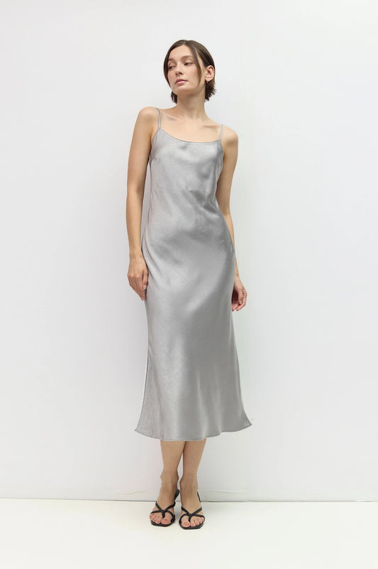Jasmine Satin Midi Dress/Silver