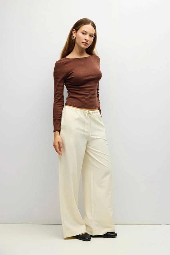 Alicia Pin Stripe Top/Brown+Navy