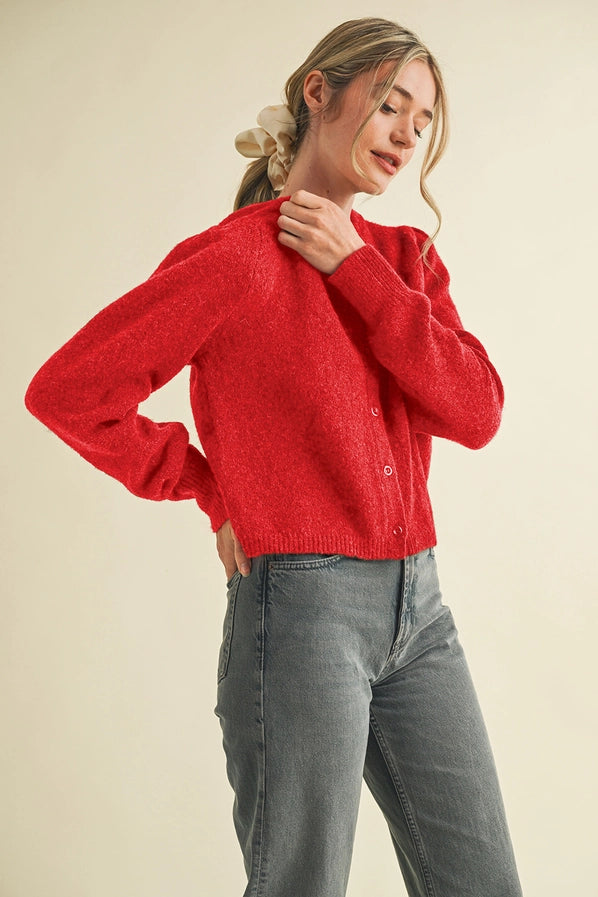 Nadine Red Long Puff Sleeve Cardigan
