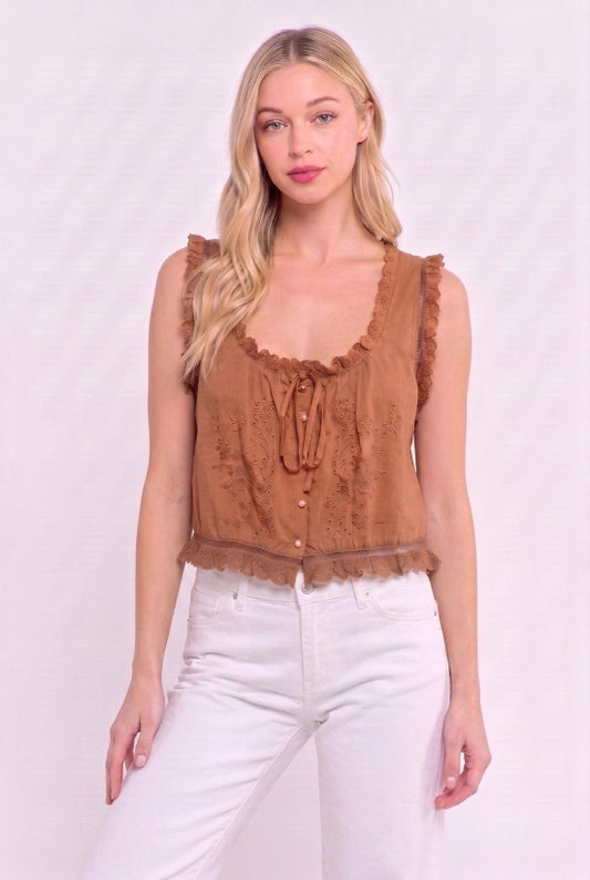 Reese Embroidered Ruffle Trim/Cinnamon