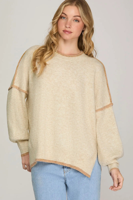 Sylvie Contrast Sweater Top/Oatmeal