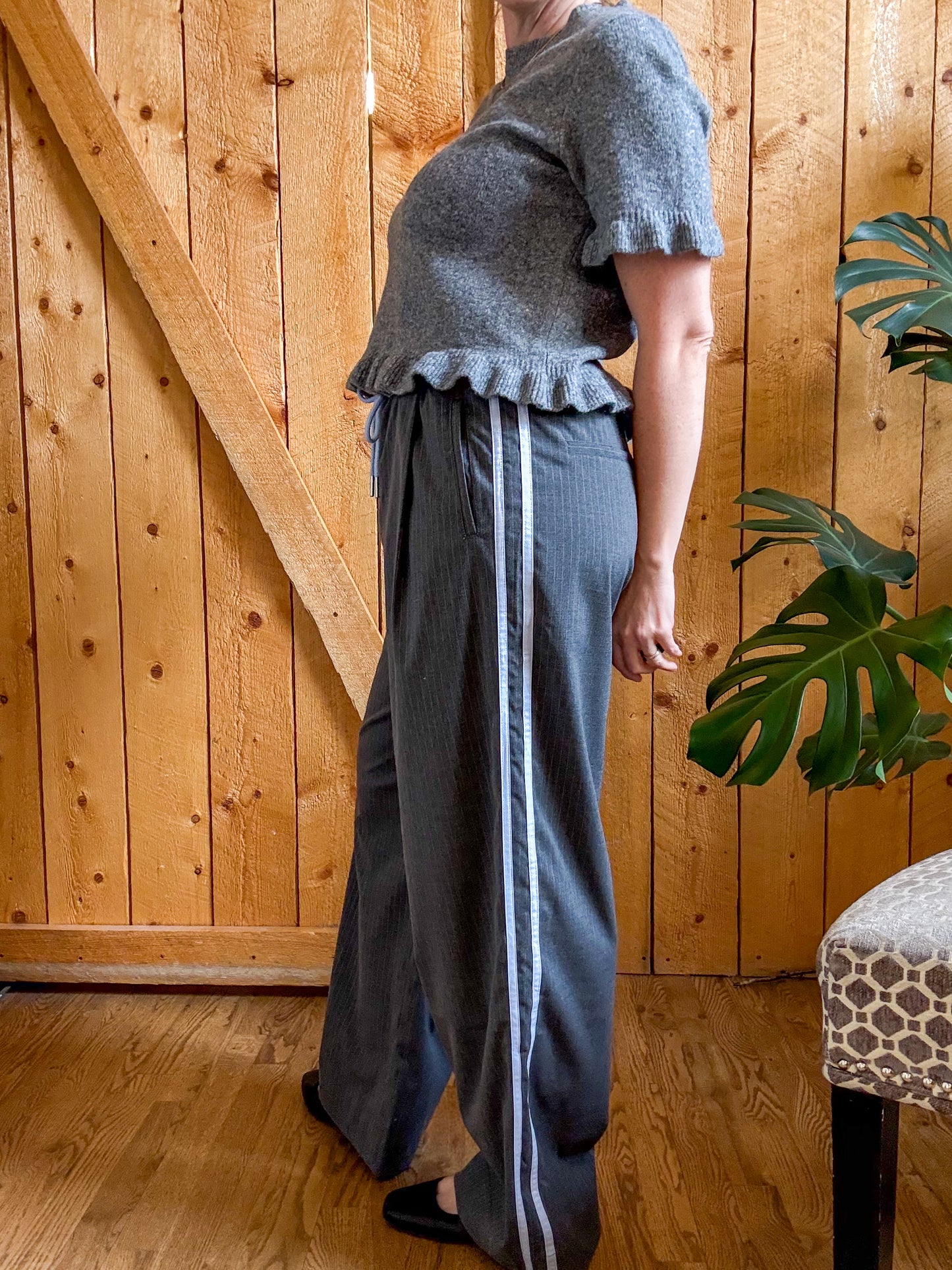 Alexa Contrast Waist Drawstring Side Stripe Wide Leg Pants