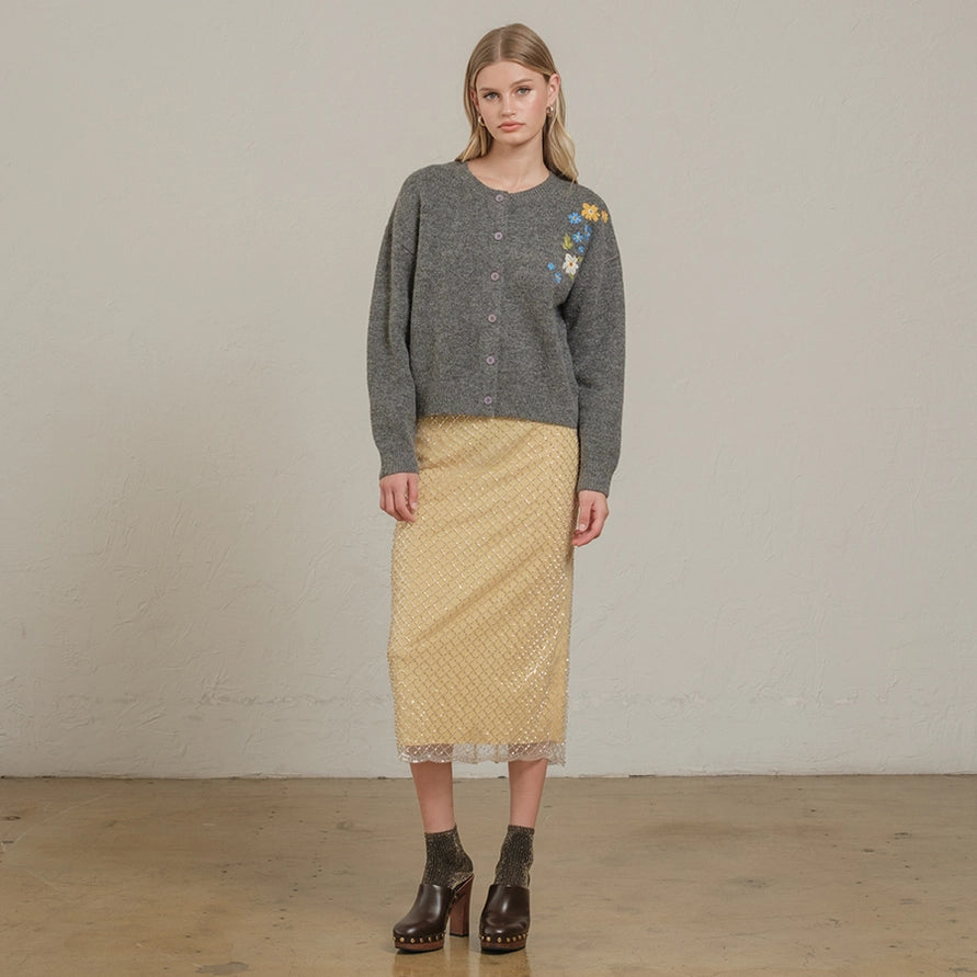 Olivia Floral Embroidered Knit Cardigan Sweater