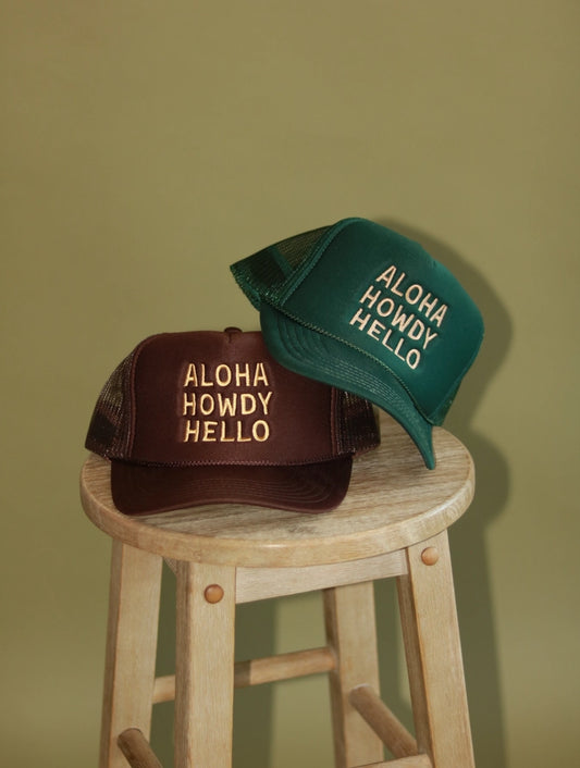Aloha Howdy Hello Trucker Hat/Green