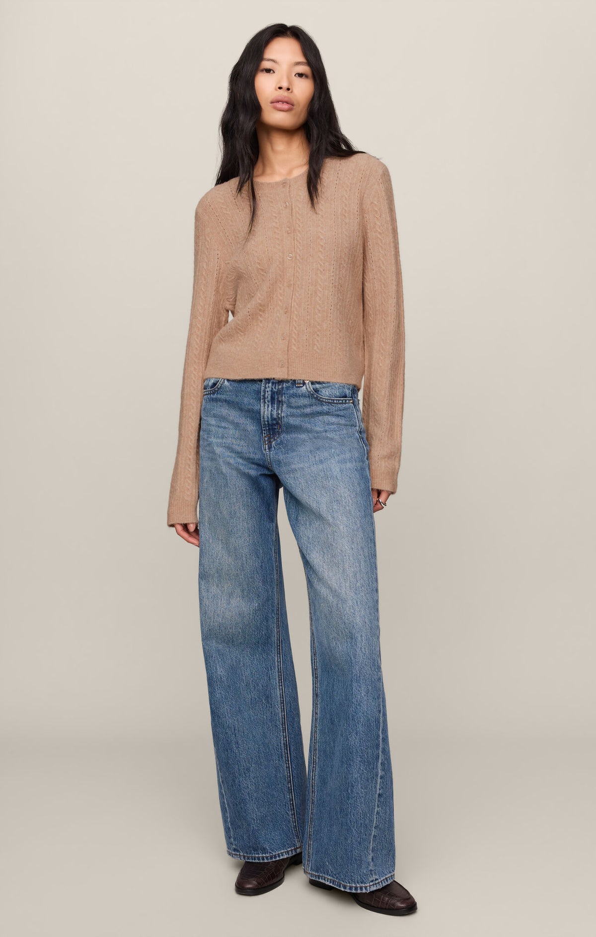 Medina Pointelle Cardigan/Tan
