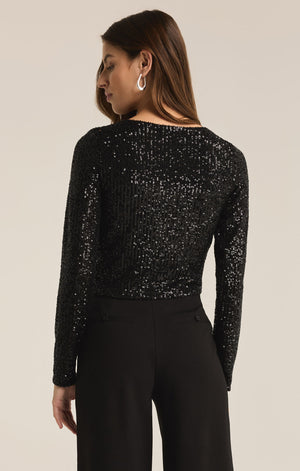 Black Sequin Long Sleeve Top