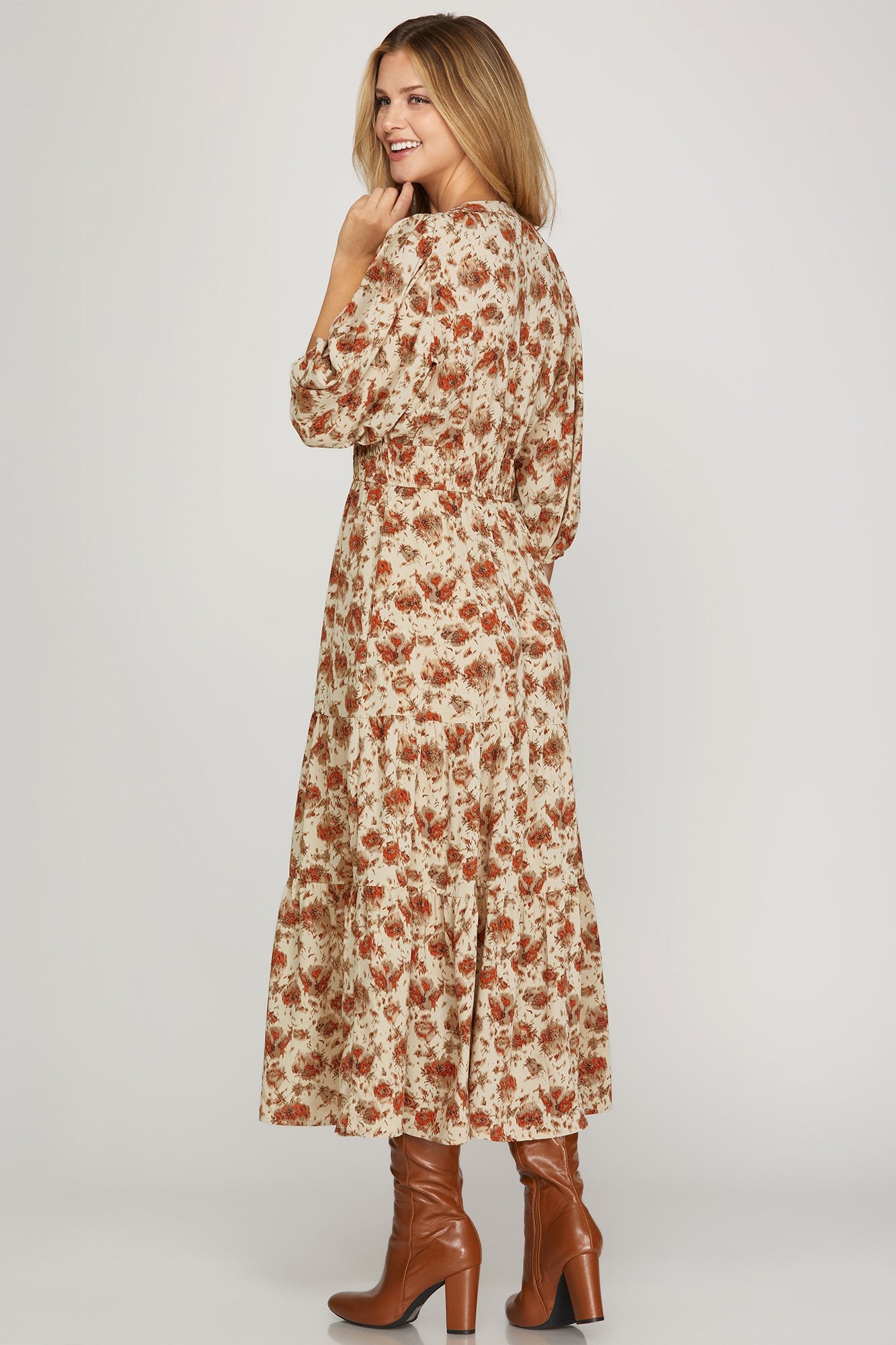 Jessica Floral Printed Midi Dress w/ Pockets