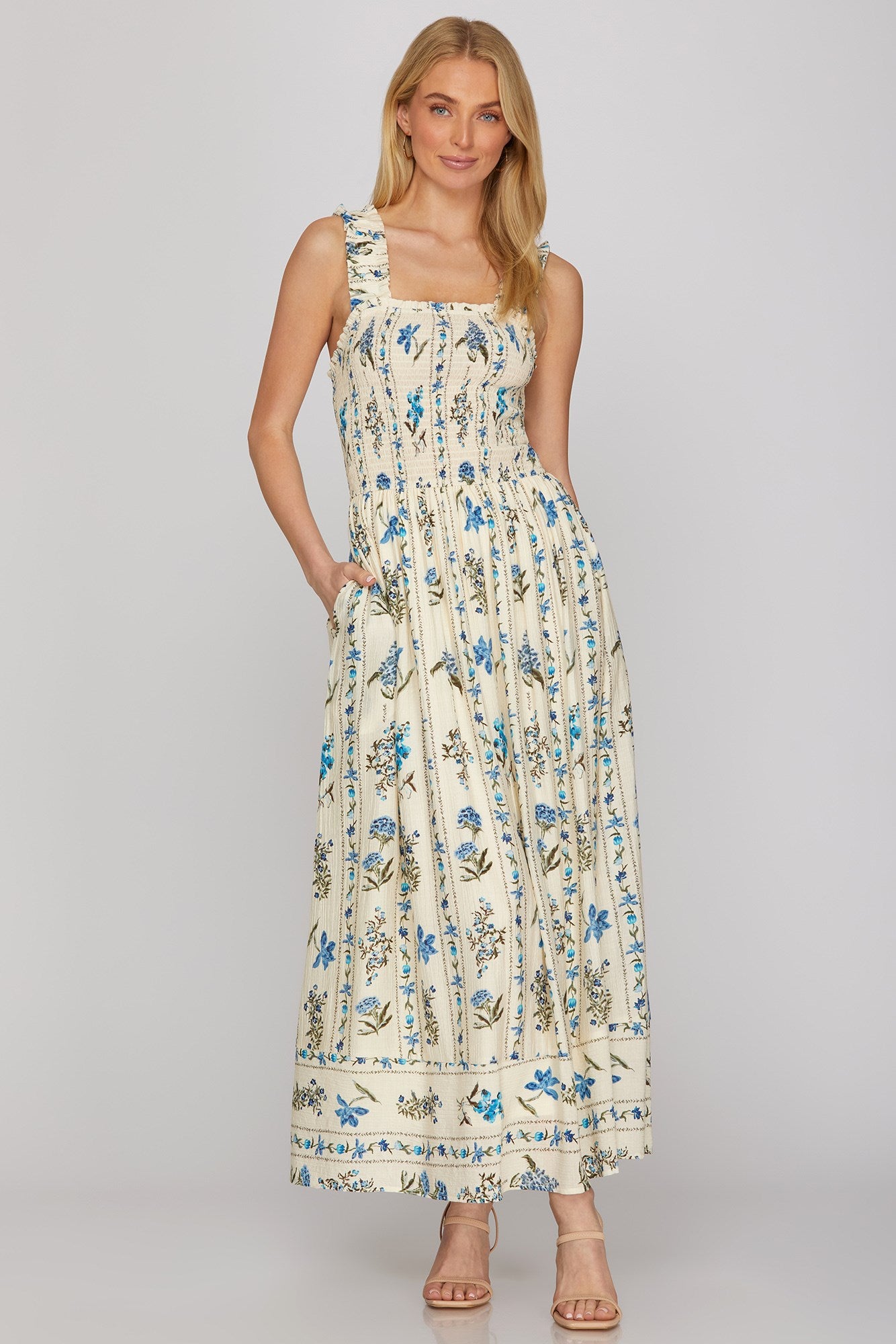 Chloe Floral Print Maxi Dress/Blue