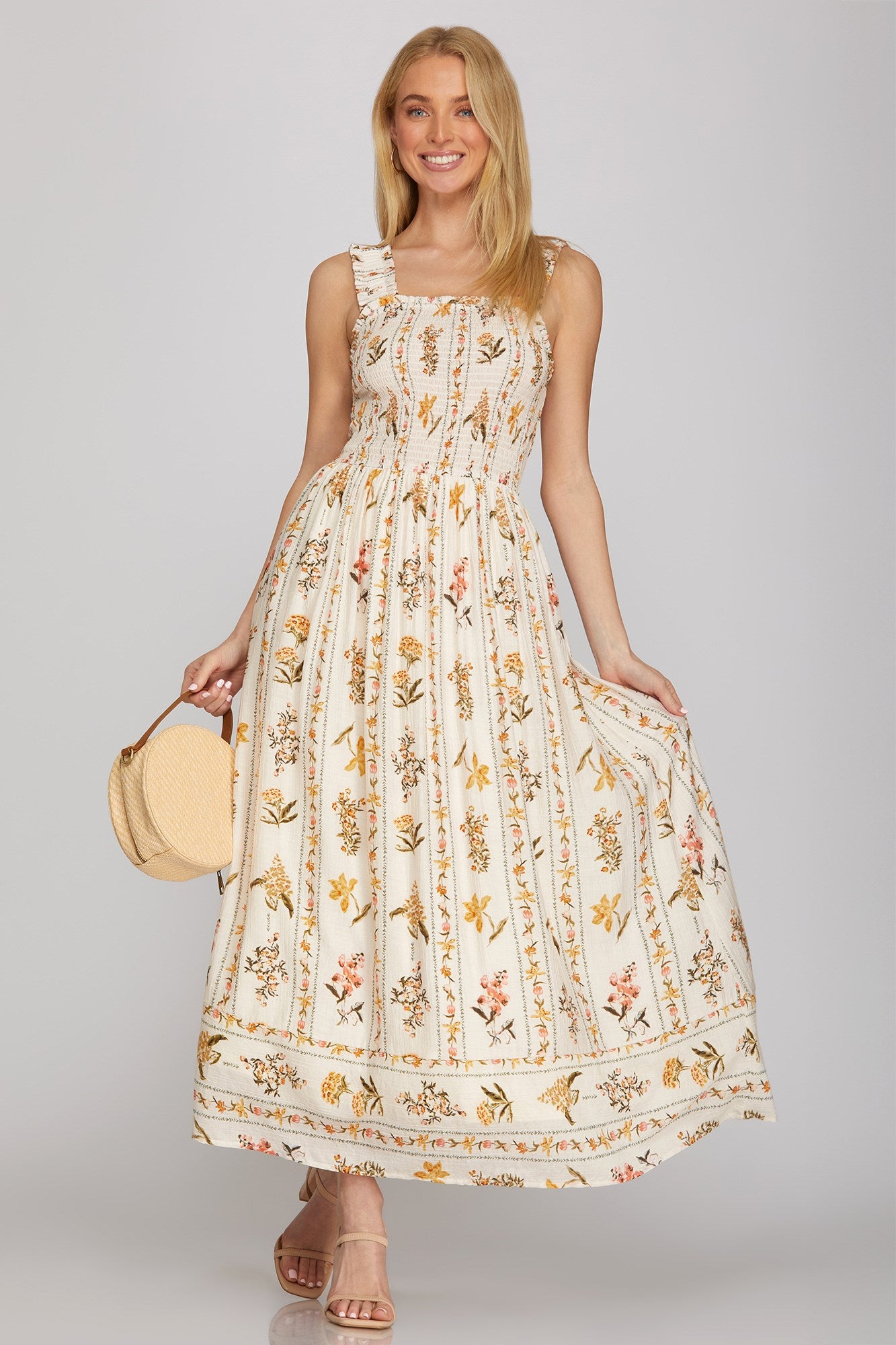Chloe Floral Print Maxi Dress/Gold