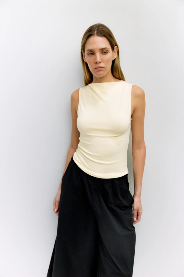 Suzy Cowl Neck Tank Top w/ Scoop Back Detail