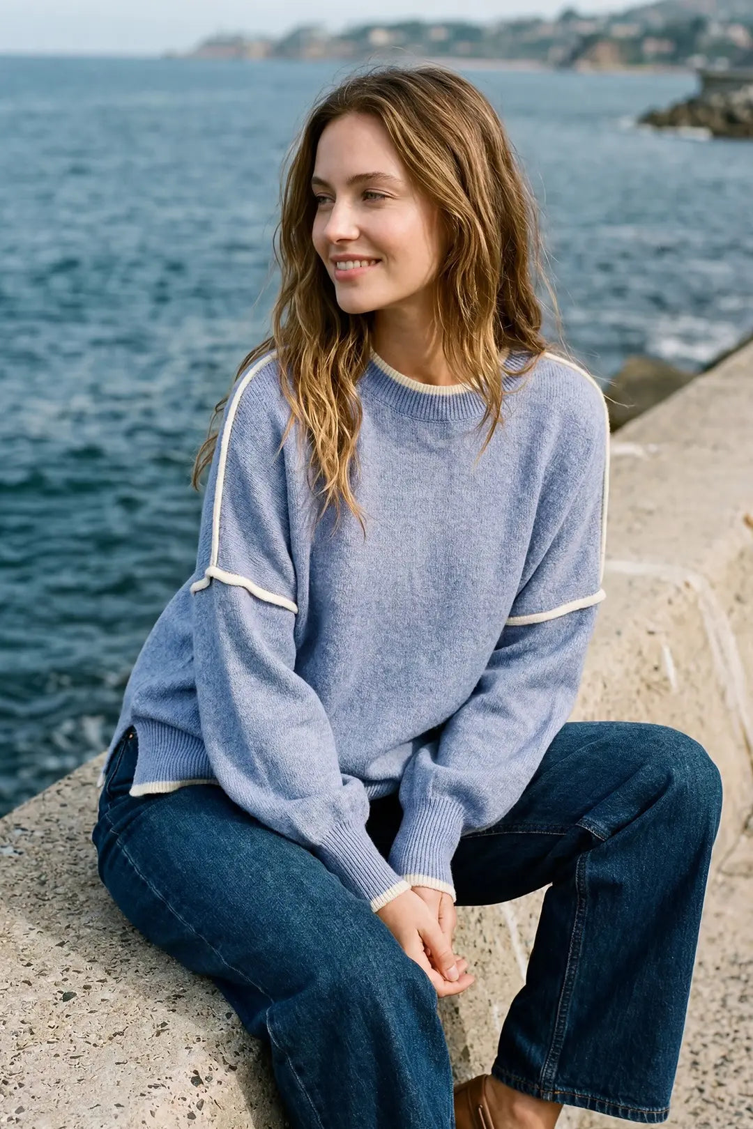Sylvie Contrast Sweater Top/Blue