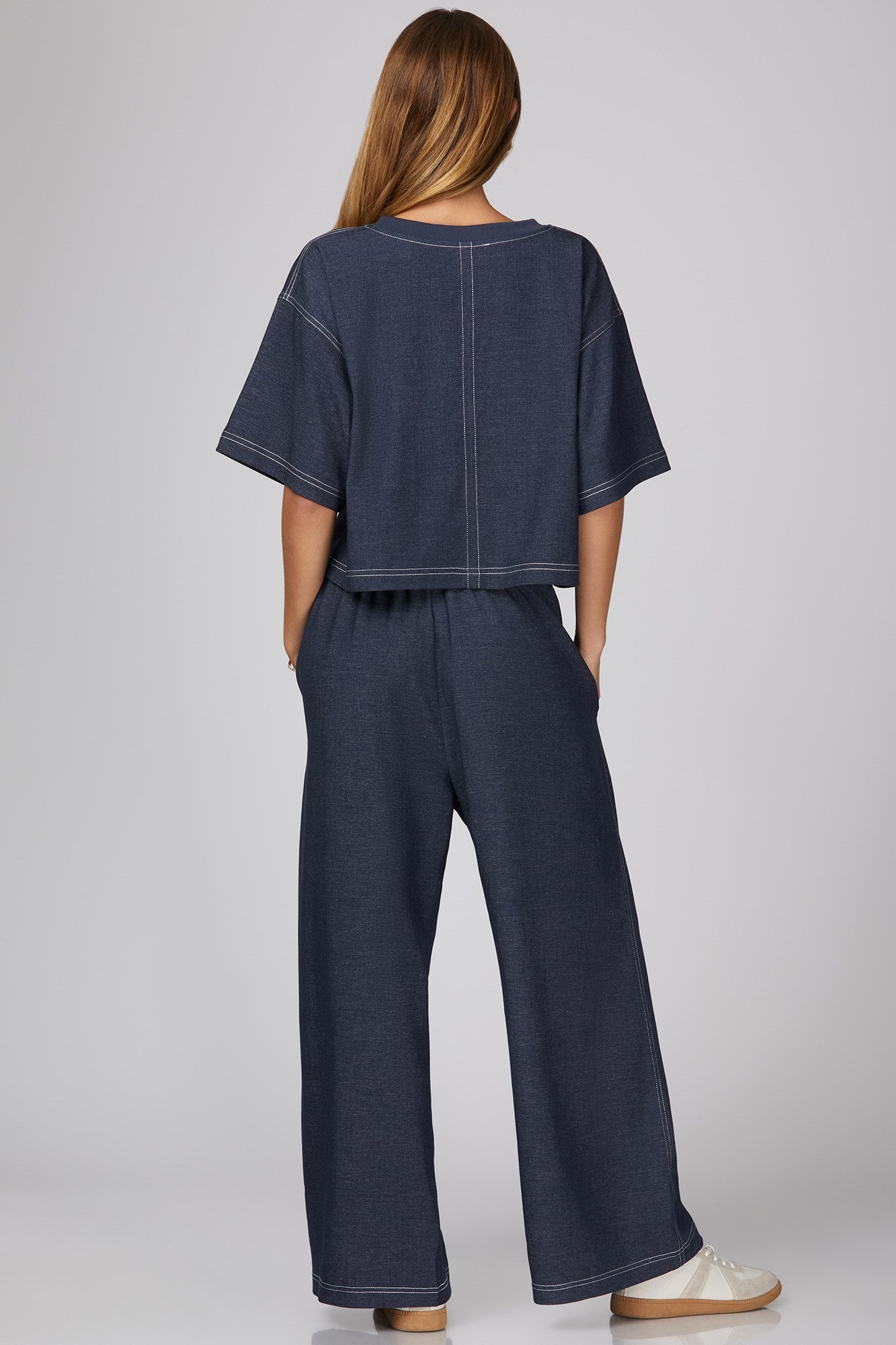 Kristen Short Sleeve Top Contrast Stitch