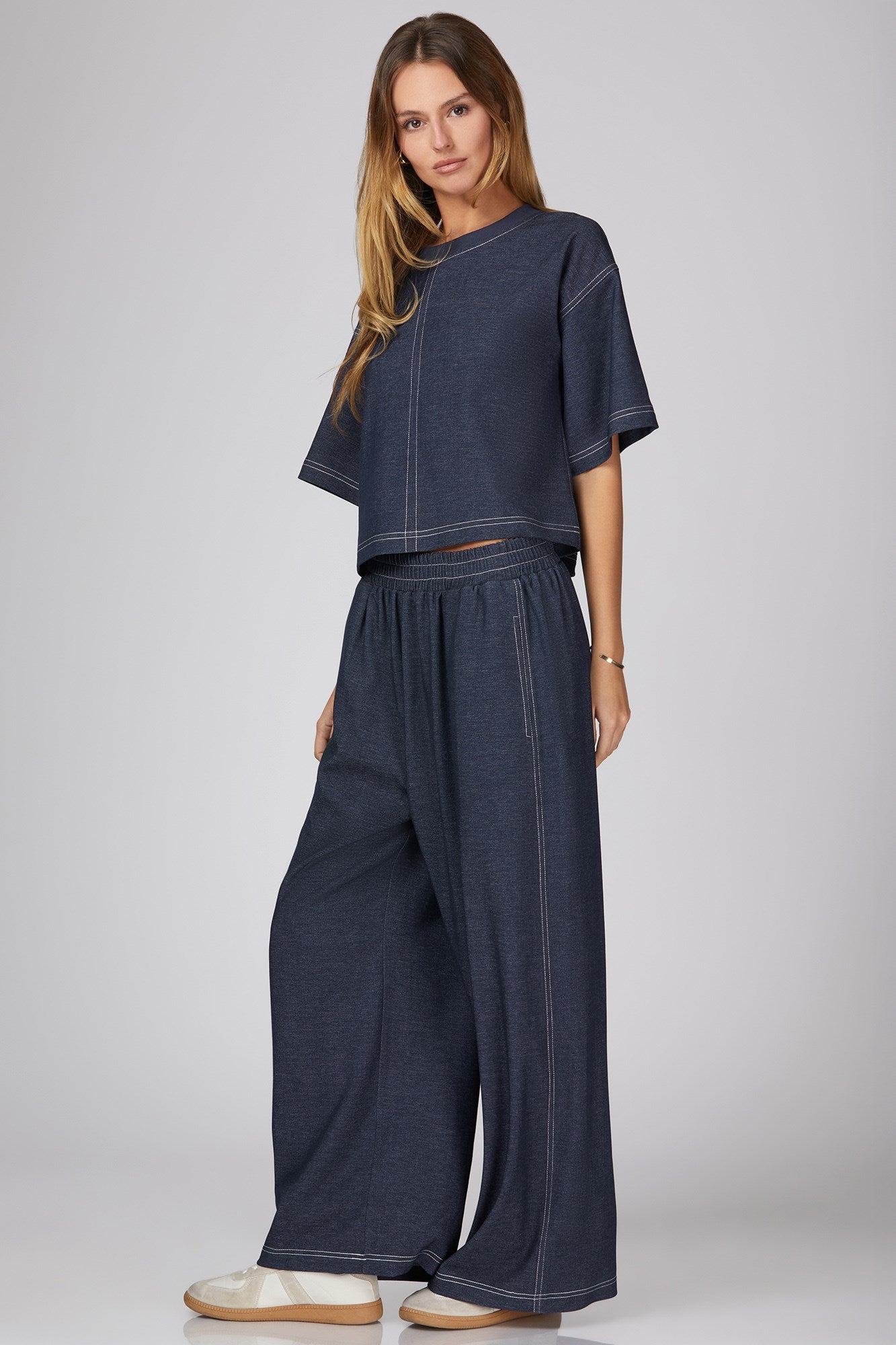 Kristen Wide Leg Pant W/Contrast Stitching