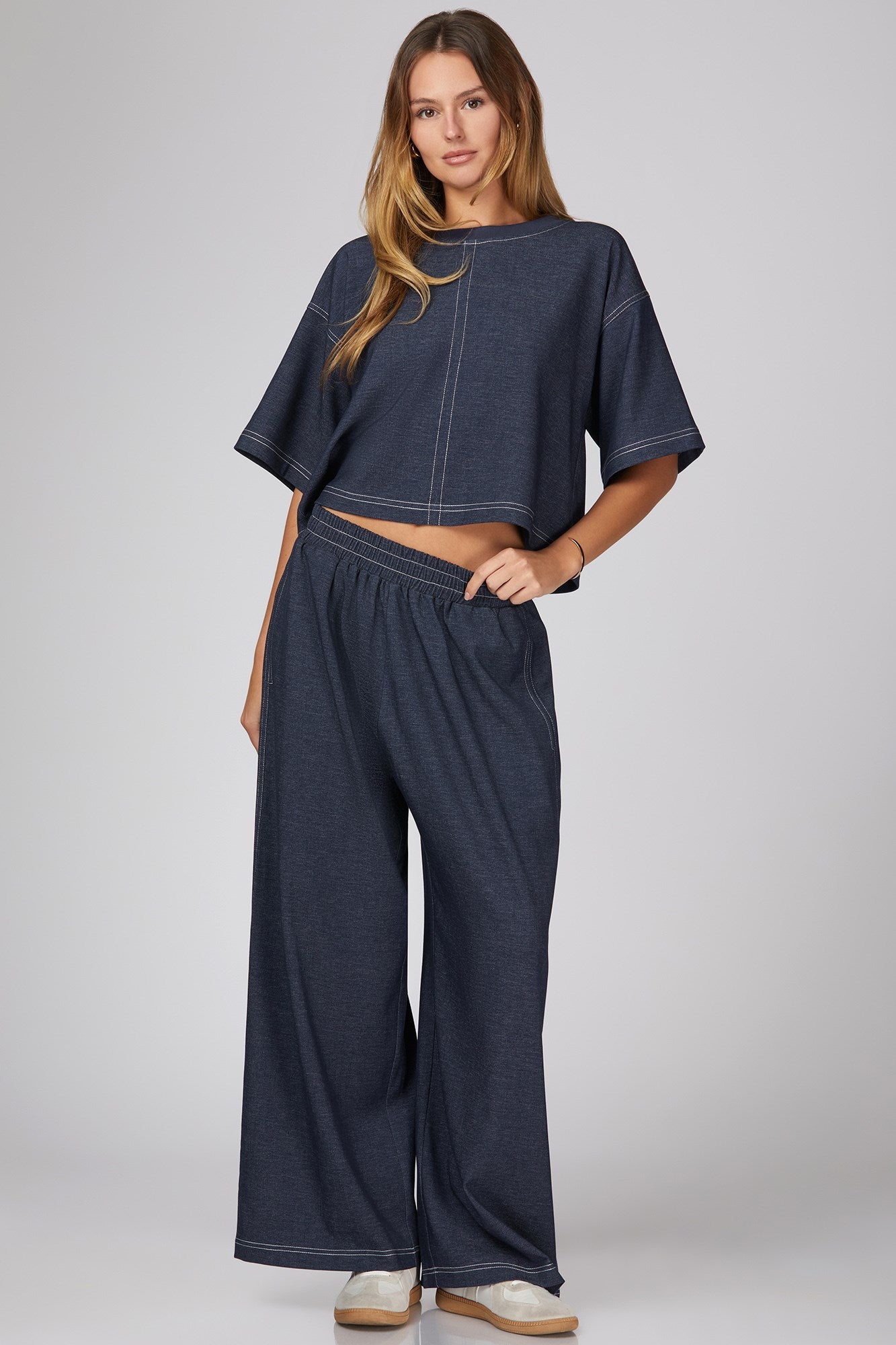 Kristen Wide Leg Pant W/Contrast Stitching