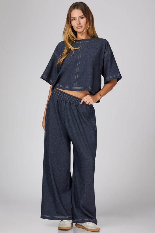 Kristen Wide Leg Pant W/Contrast Stitching