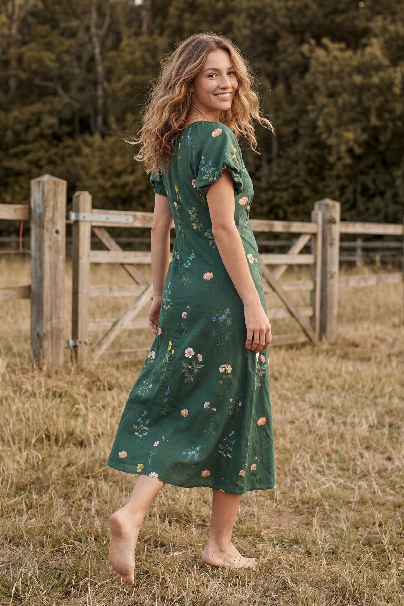 Amiri Floral Short Sleeve Midi Dress