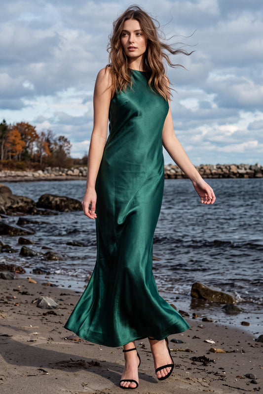 Veda Satin Maxi Dress/Emerald Green