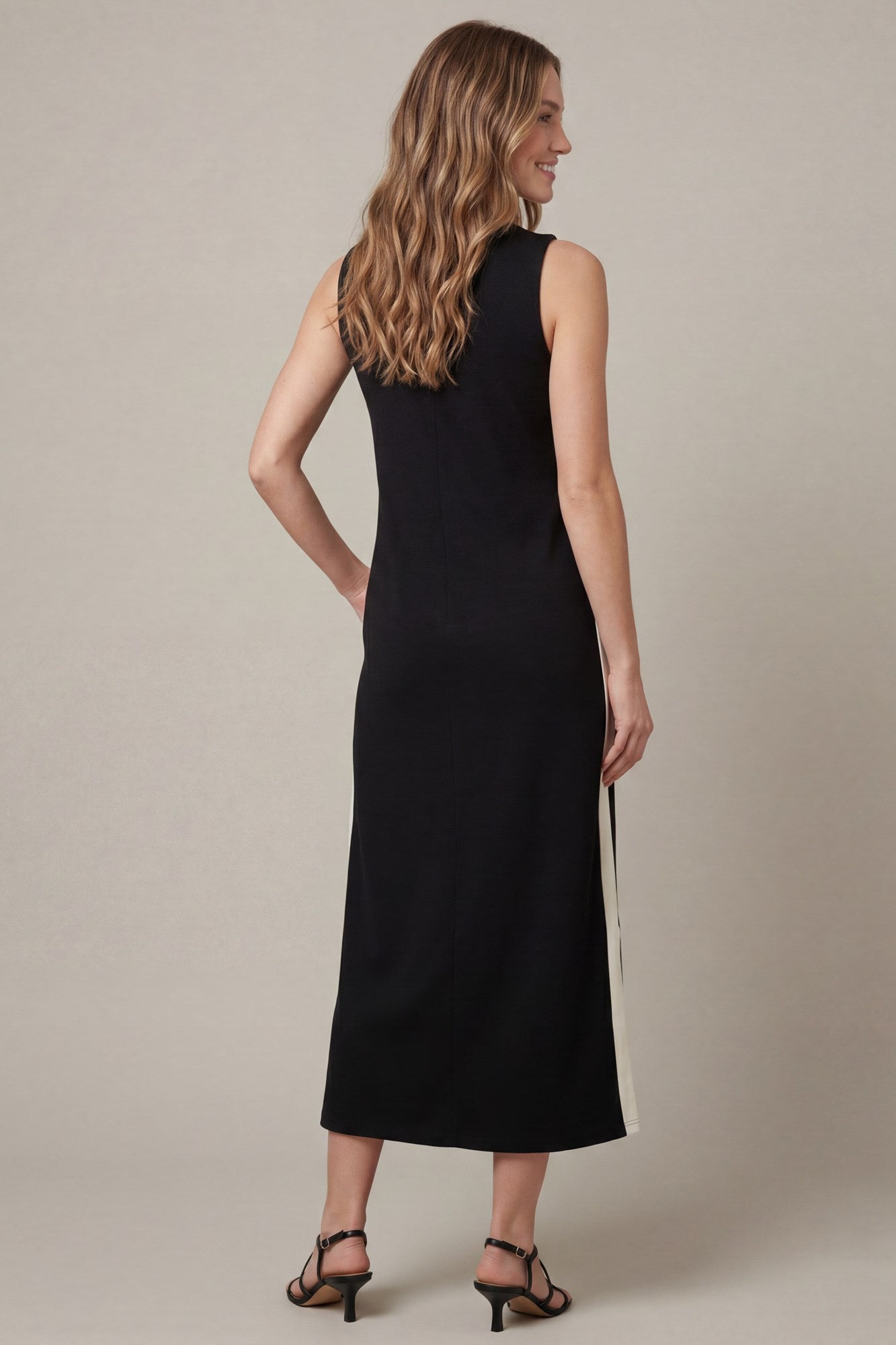 Keri Sleeveless Knit Midi Dress w/ Contrast Stripe