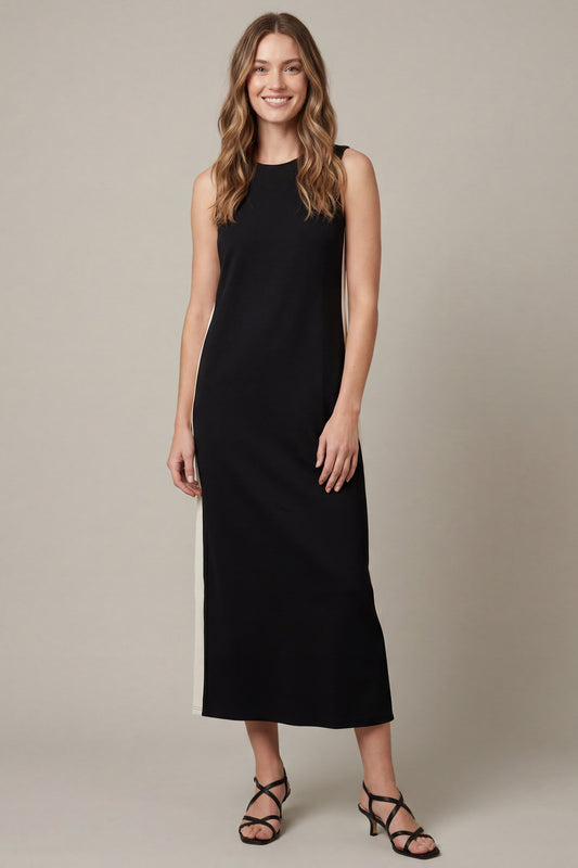 Keri Sleeveless Knit Midi Dress w/ Contrast Stripe