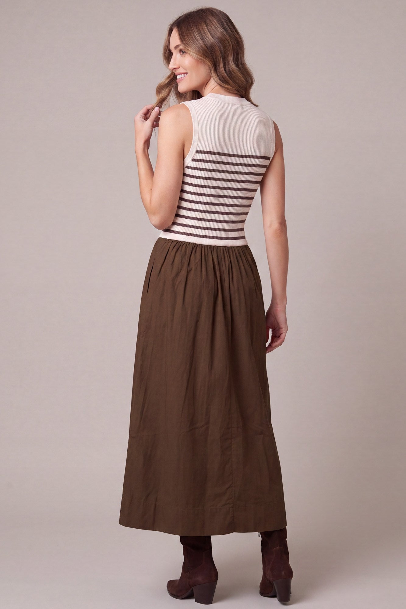 Isabell Striped Knit Top Woven Combo Maxi Dress