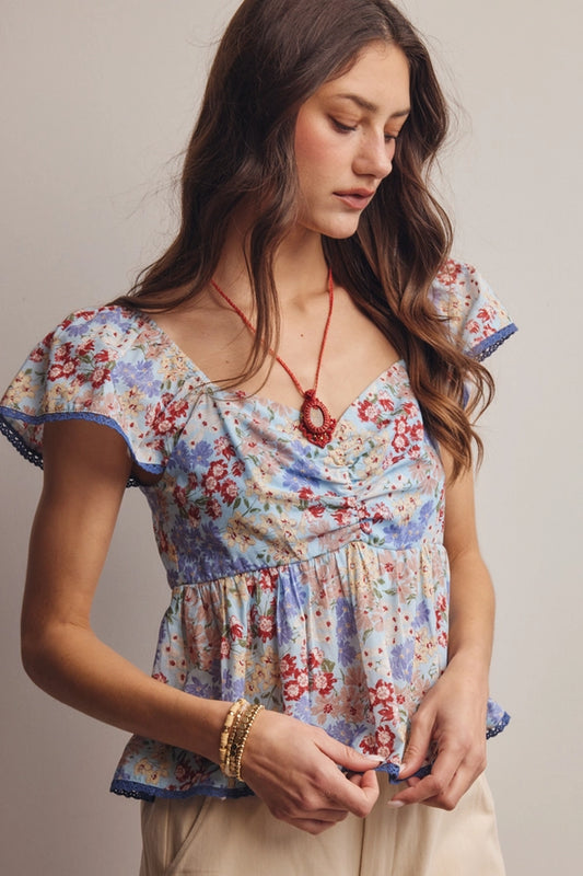 Rachel Floral Ruched Peplum Top