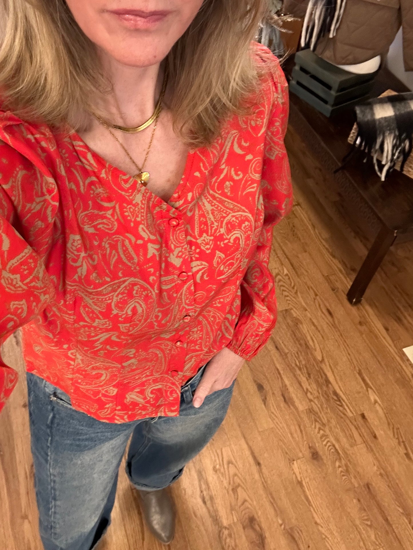 Lakota Red Paisley Print Blouse