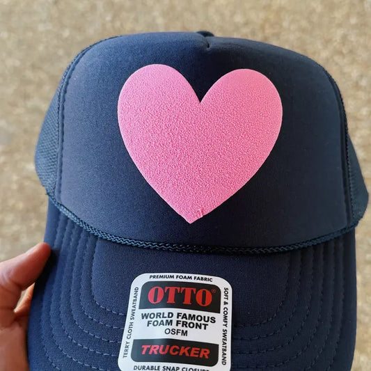 Happy Heart Trucker Hat: Navy + Pink