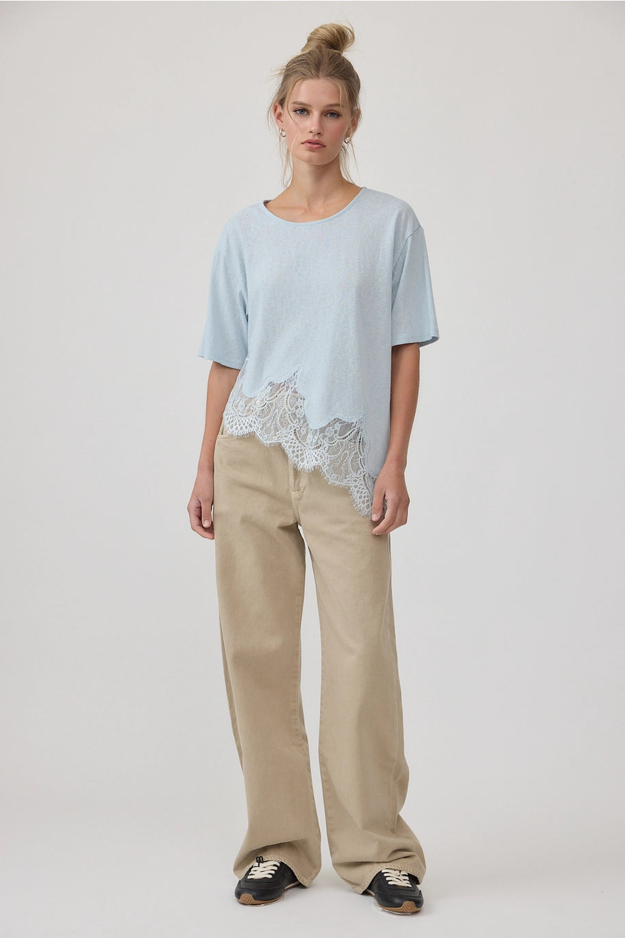Rosalie Slub Knit Lace Hem Top