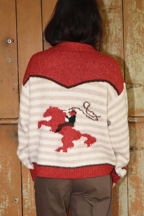 Ruby Stripe Zip Knit Rodeo Graphic Sweater