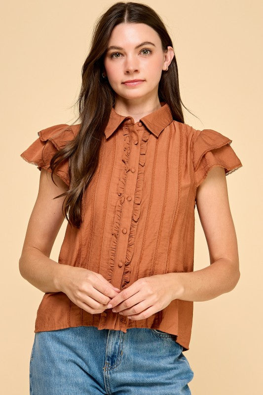 Ember Lace Detail Button Down Blouse