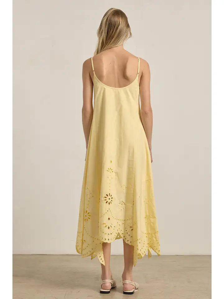 Scarlett Eyelet Detail Midi Dress/Yellow