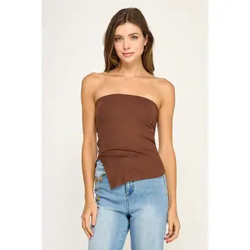 Emmy Asymmetrical Hem Bandeau Top/Brown