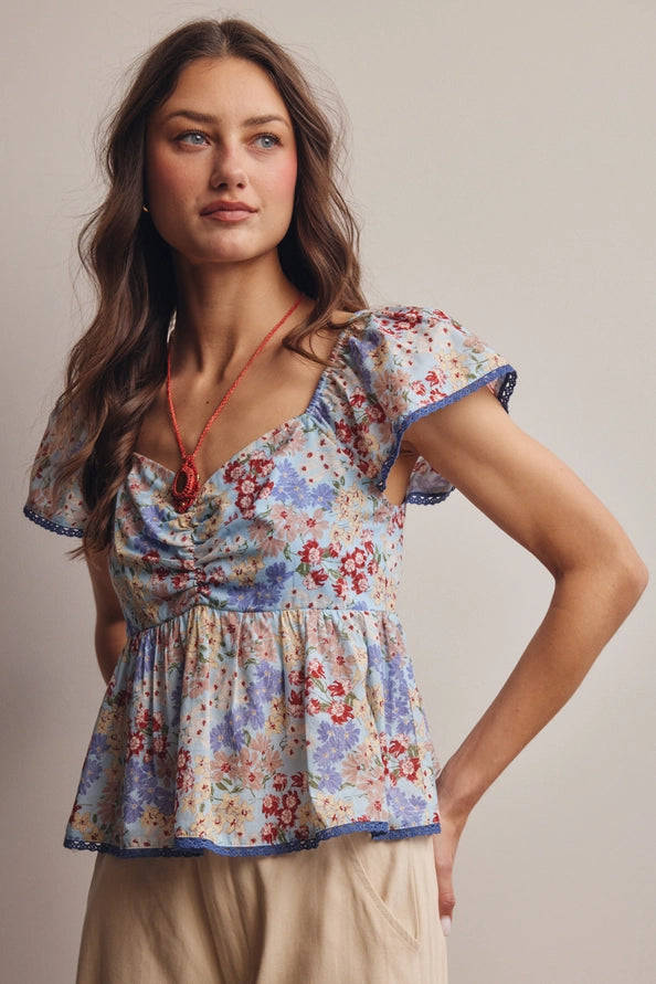 Rachel Floral Ruched Peplum Top