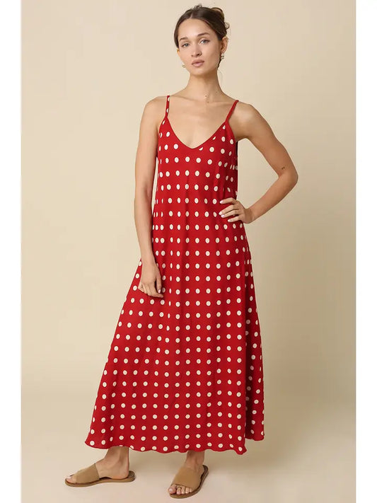 Maxine Polka Dot V Neck Maxi Dress