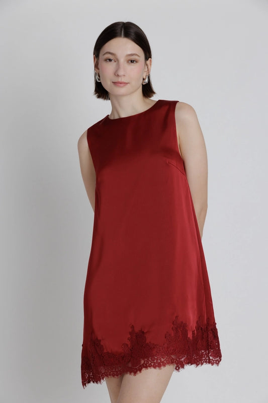 Addison Lace Trim Satin Dress