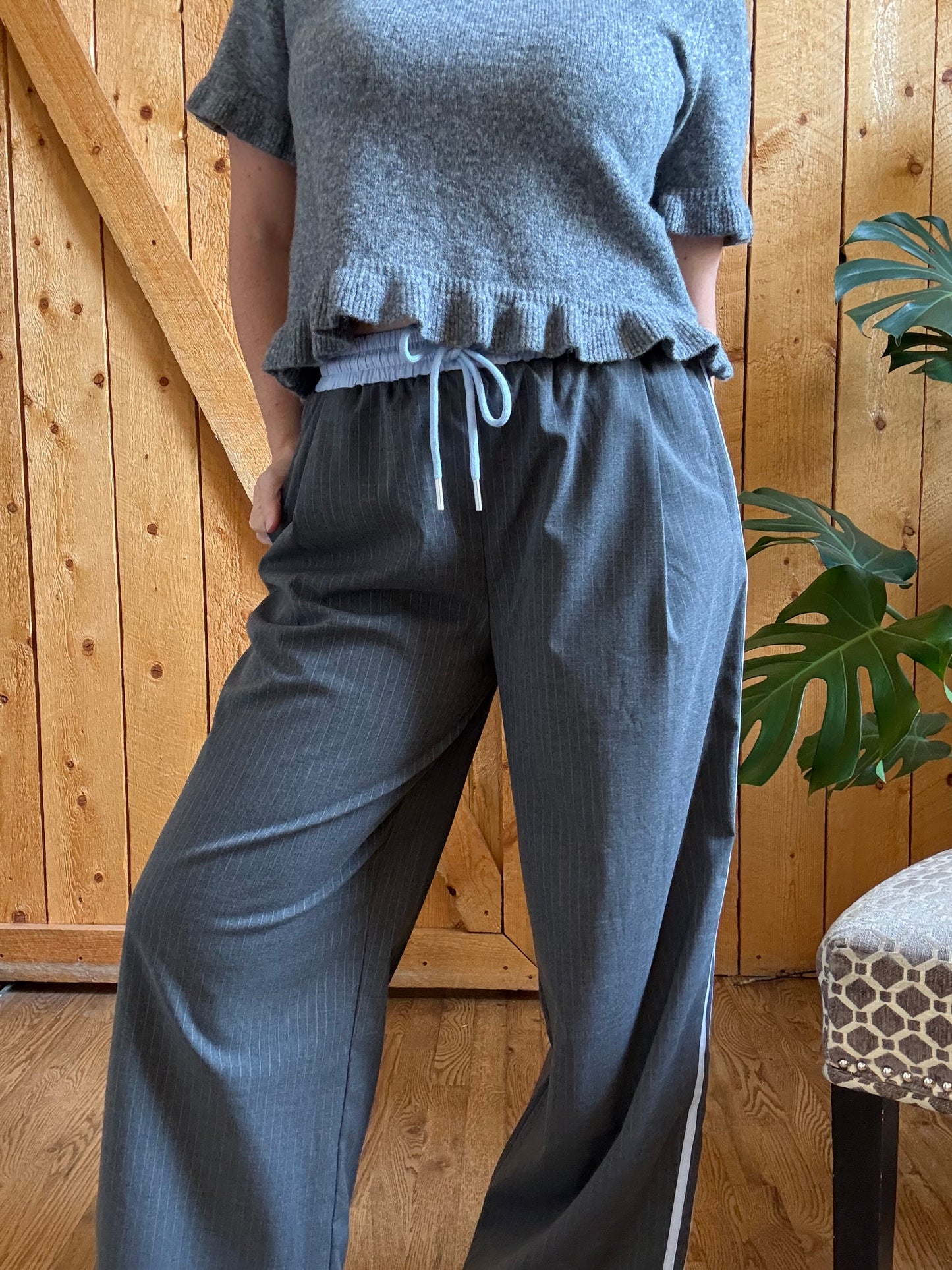 Alexa Contrast Waist Drawstring Side Stripe Wide Leg Pants