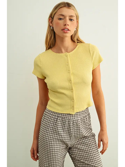 Blair Short Sleeve Button Front Top/Yellow