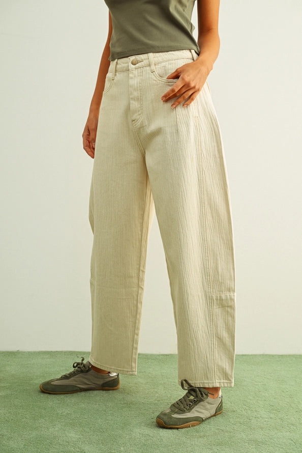 Heidi Textured Beige Barrel Pants
