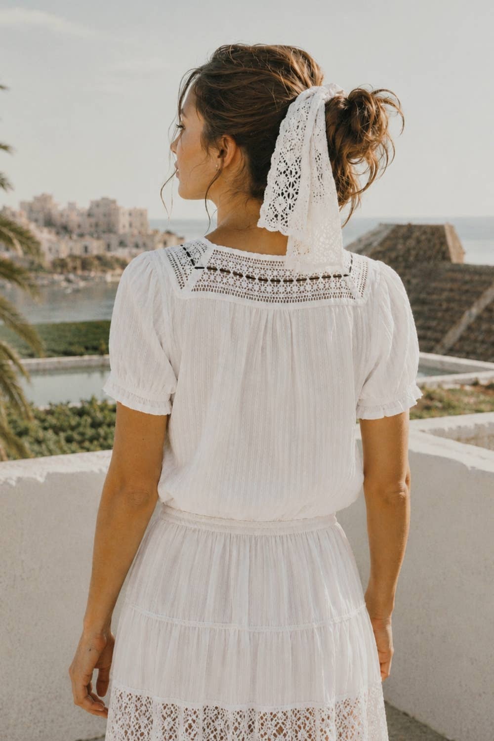 Paloma Square Neck Blouse with Lace/Bow Trim