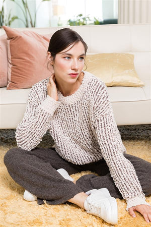 Popcorn Yarn Mix Pullover Sweater